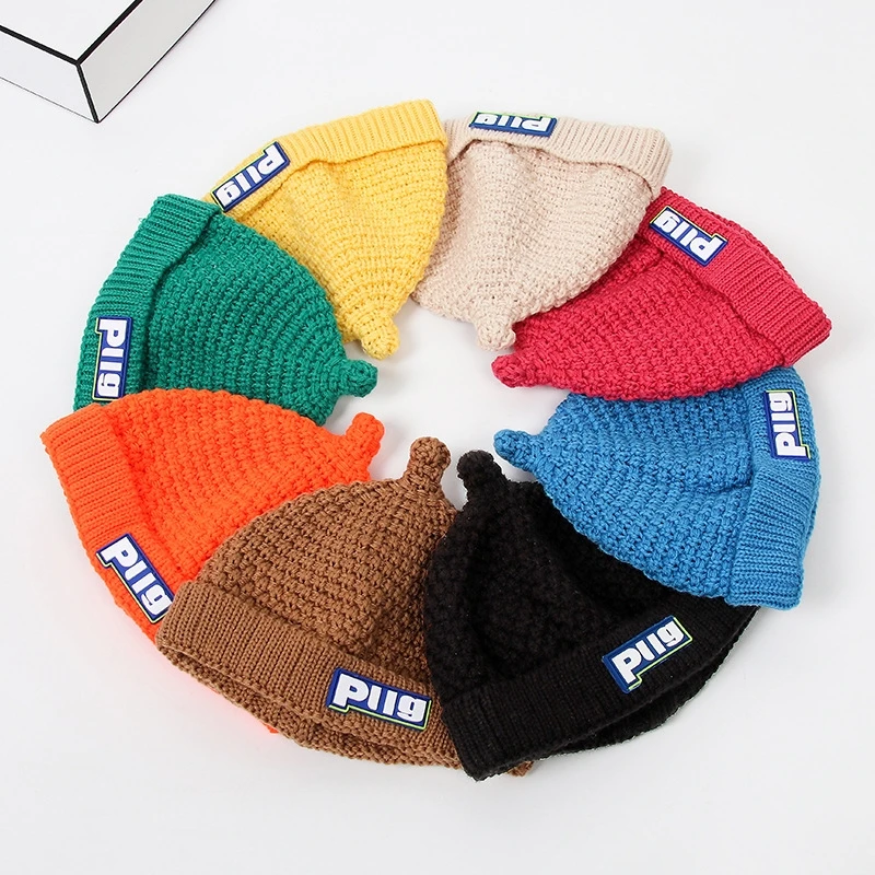 Pacifier hat children's cute knit wool hat baby fall winter warm boys and girls baby head melon skin hat