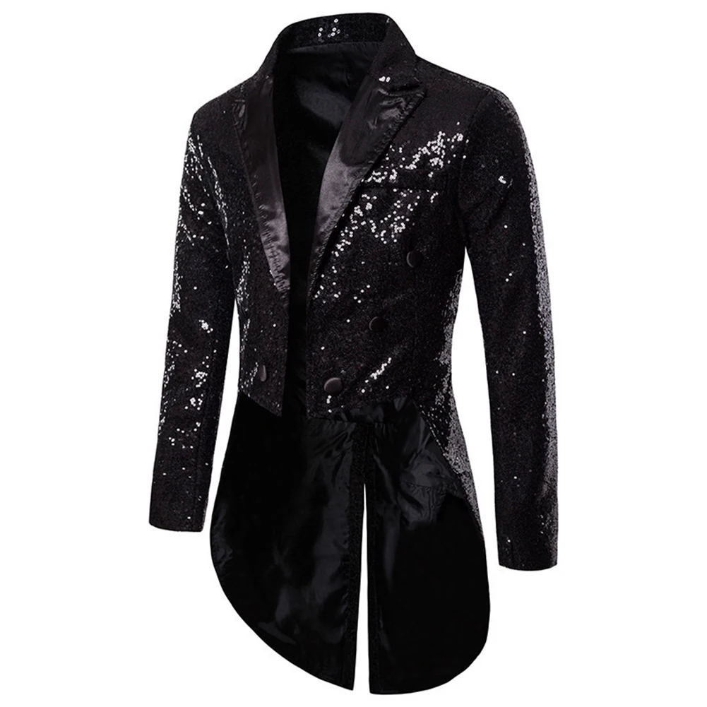 

Mens Shiny Glitter Sequin Tailcoat Jacket Coat Nightclub Party Perform Costume Long Sleeve Nightclub Party Perform Costume