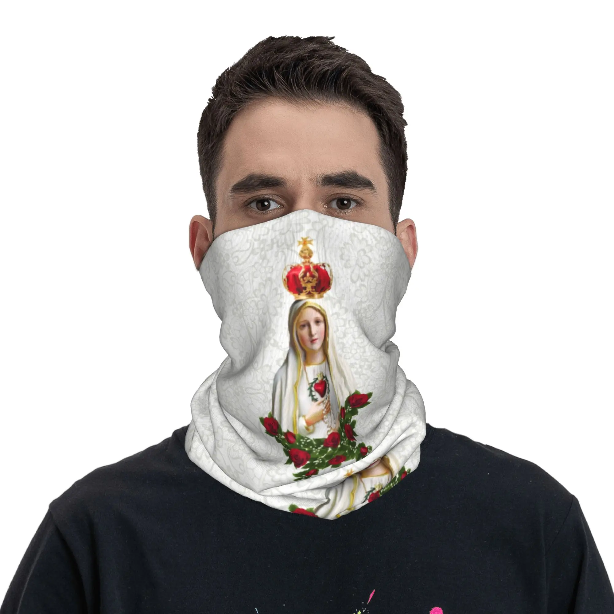 Our Lady of Fatima Virgin Mary Bandana Neck Warmer Windproof Wrap Face Scarf for Ski Portugal Rosary Catholic Gaiter Headband view 4