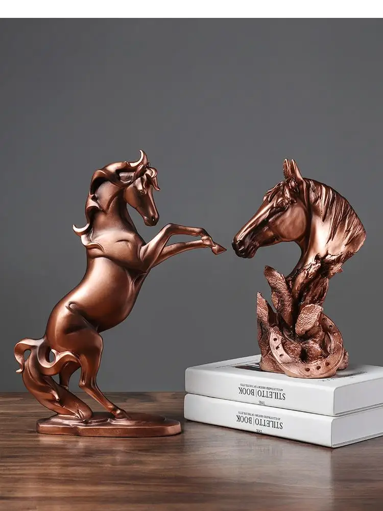 

Resin Antique Copper Horse Simulation Animal Statue Handicraft Furnishings Retro Modern Home Decoration