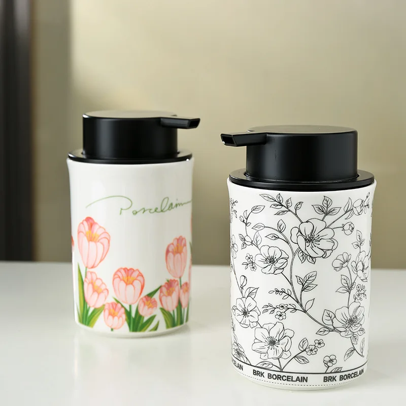 300ML European Tulip Ceramic Lotion Bottle Creative Bathroom Colorful Soap Dispenser Home Hand Wash and Shampoo Storage Bottle
