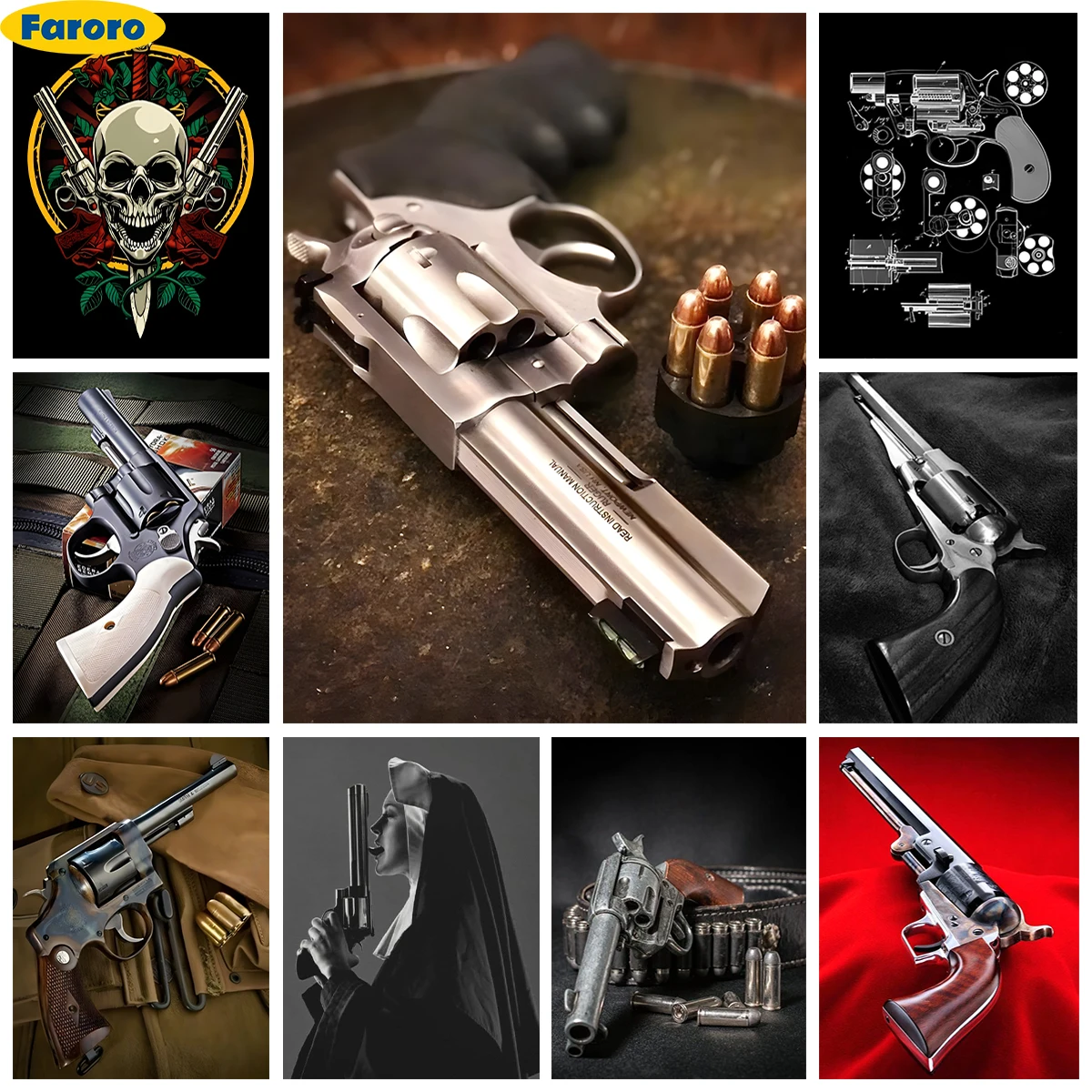 

Revolver 5D Diamond Painting Retro Weapon Poster Diy Diamond Embroidery Cross Stitch Home Wall Decor Handmade Military Fans Gift