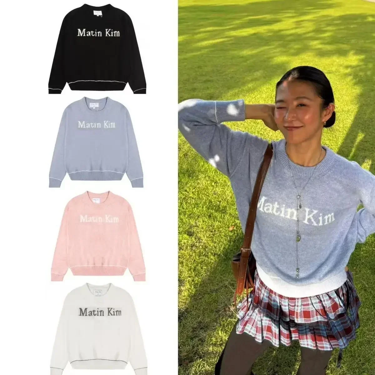Matin Kim Women Sweet Casual Top Korean Jacquard Crewneck Knit Sweater Preppy Style