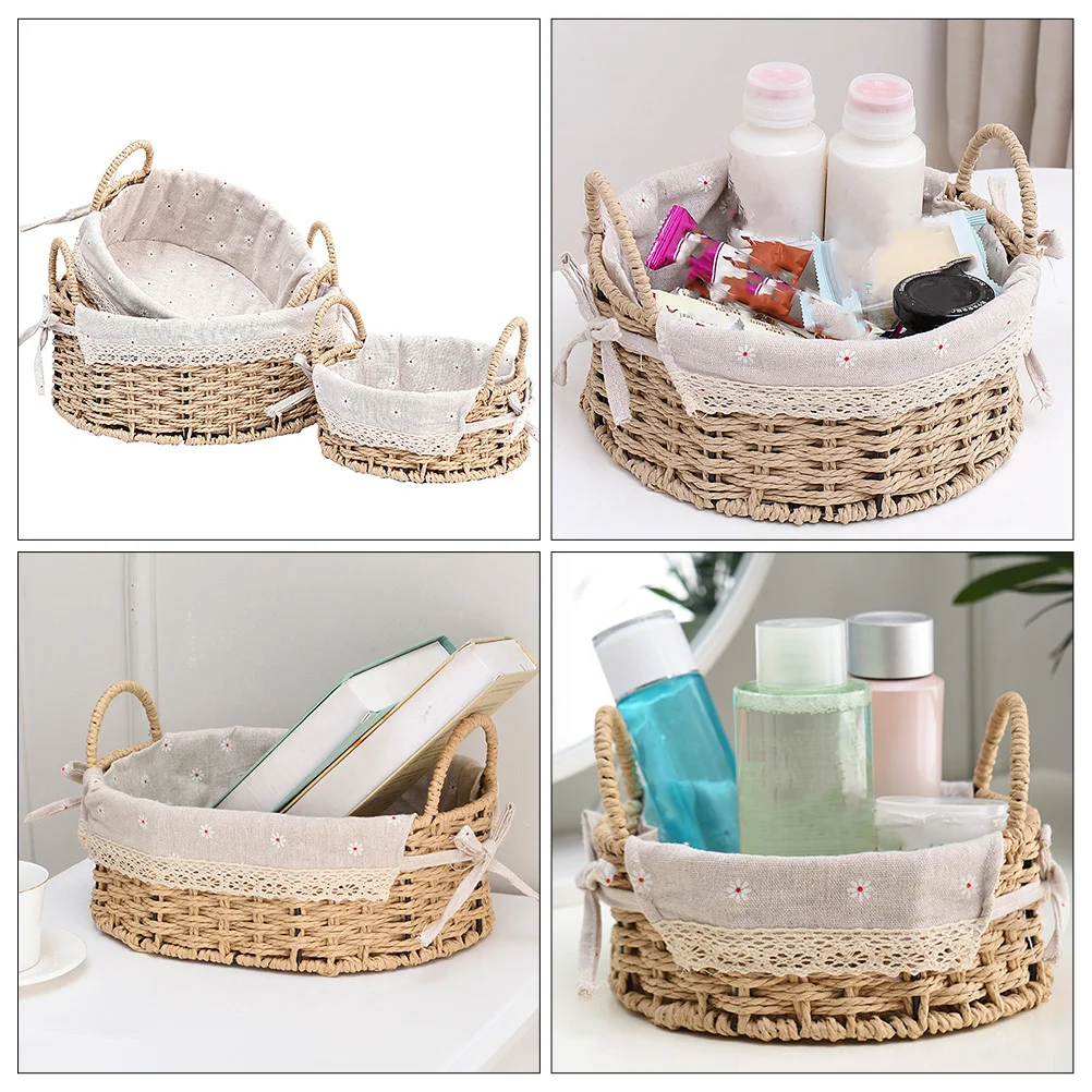 

1pc Hand-Woven Storage Basket Natural Iron Organizer For Flowers Decorative Grass Farmhouse Minimalist Style Container Portable