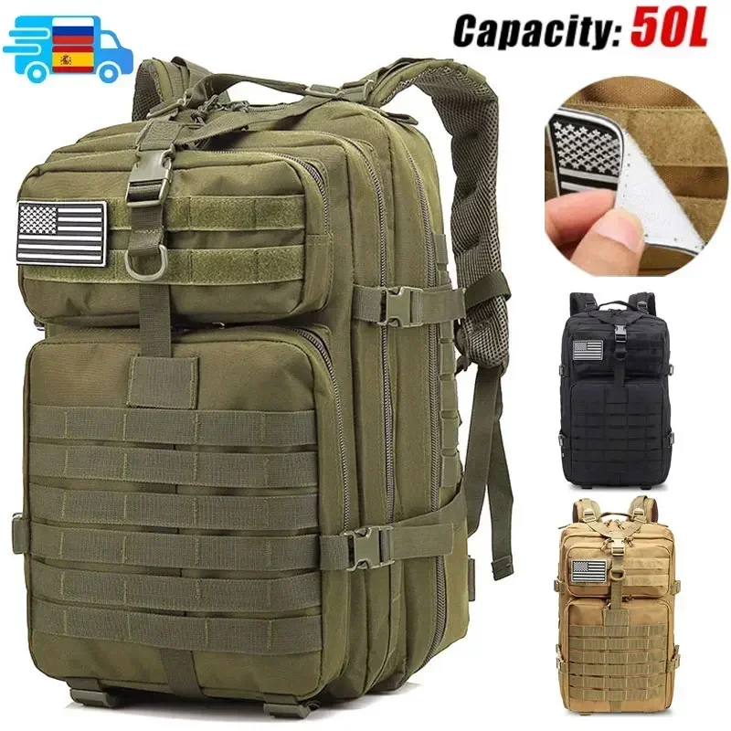 

Q-1WLarge Capacity Waterproof Tactical Backpack For Men, 3P Softback, Outdoor Bug Rucksack, Hiking, Camping, Hunting Bags, 50L