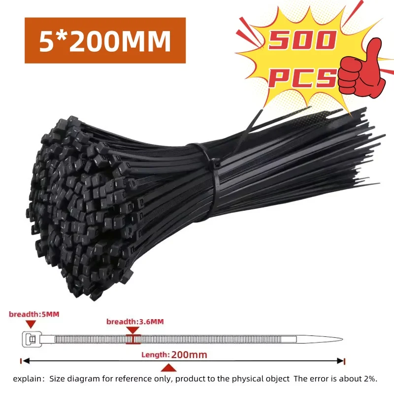 1000/100 Stück Kunststoff-Nylon-Kabelbinder, selbstsichernde Kabelbinder, Riemen, verstellbare Kabel, Befestigungsschlaufe, Heimbüro, Kabelbinder