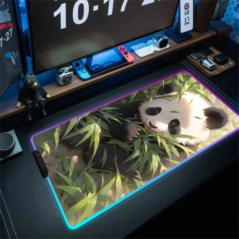 

Anime cute panda Mouse Pad RGB Gaming Mouse Pad Gamer Accessories Large LED Light Mousepads PC Computer Desk Mat with Backlit