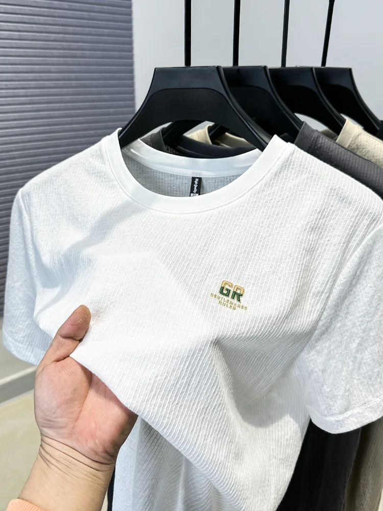 

Lightweight Ice Silk Brand Short Sleeve T-shirt Men's New Trendy T-shirt Solid Color Casual Round Neck Breathable Classic Top