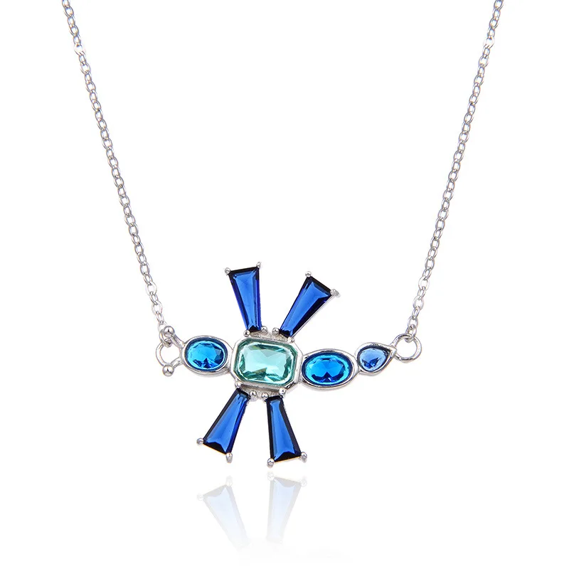 Fine Necklace  Flower Blue Dragonfly Drop Pave Zircon ,New Thomas Style Glam Fashion Jewelry For Women  925 Sterling Silver