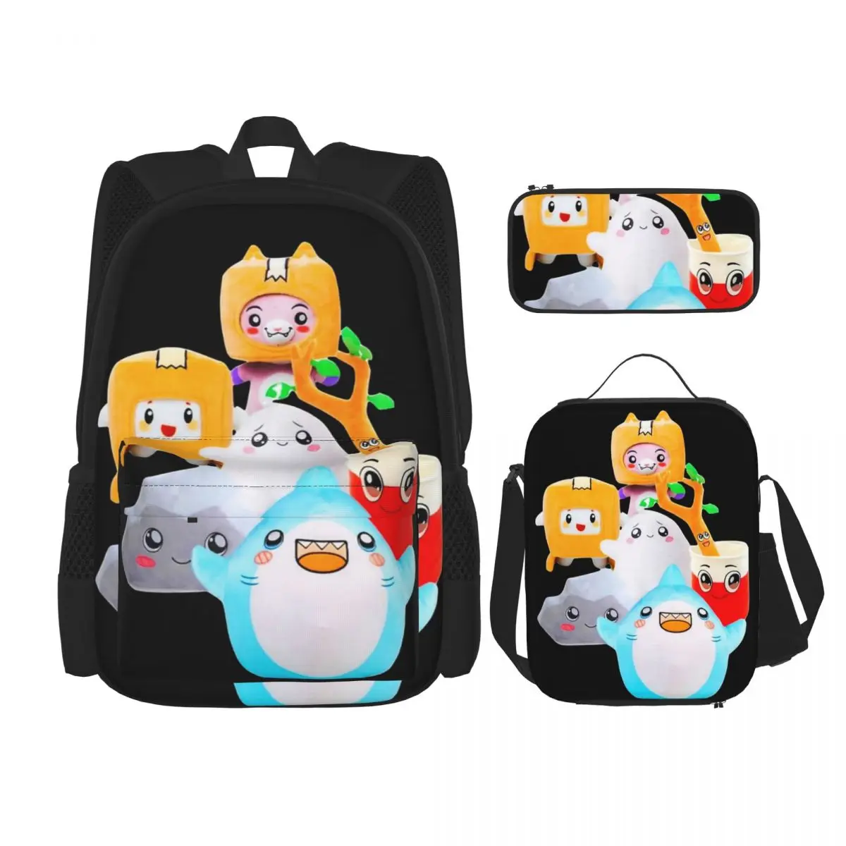 Rocky Lankybox Lanky Box Backpacks Boys Girls Bookbag Students School Bags Kids Rucksack Lunch Bag Pen Bag Three-Piece Set