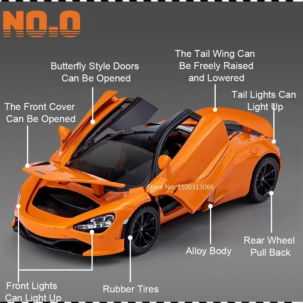 1:24 P1 720S modelos de coches deportivos juguetes aleación Diecast rueda tirar hacia atrás vehículos en miniatura puertas coche abierto para niños regalos de cumpleaños