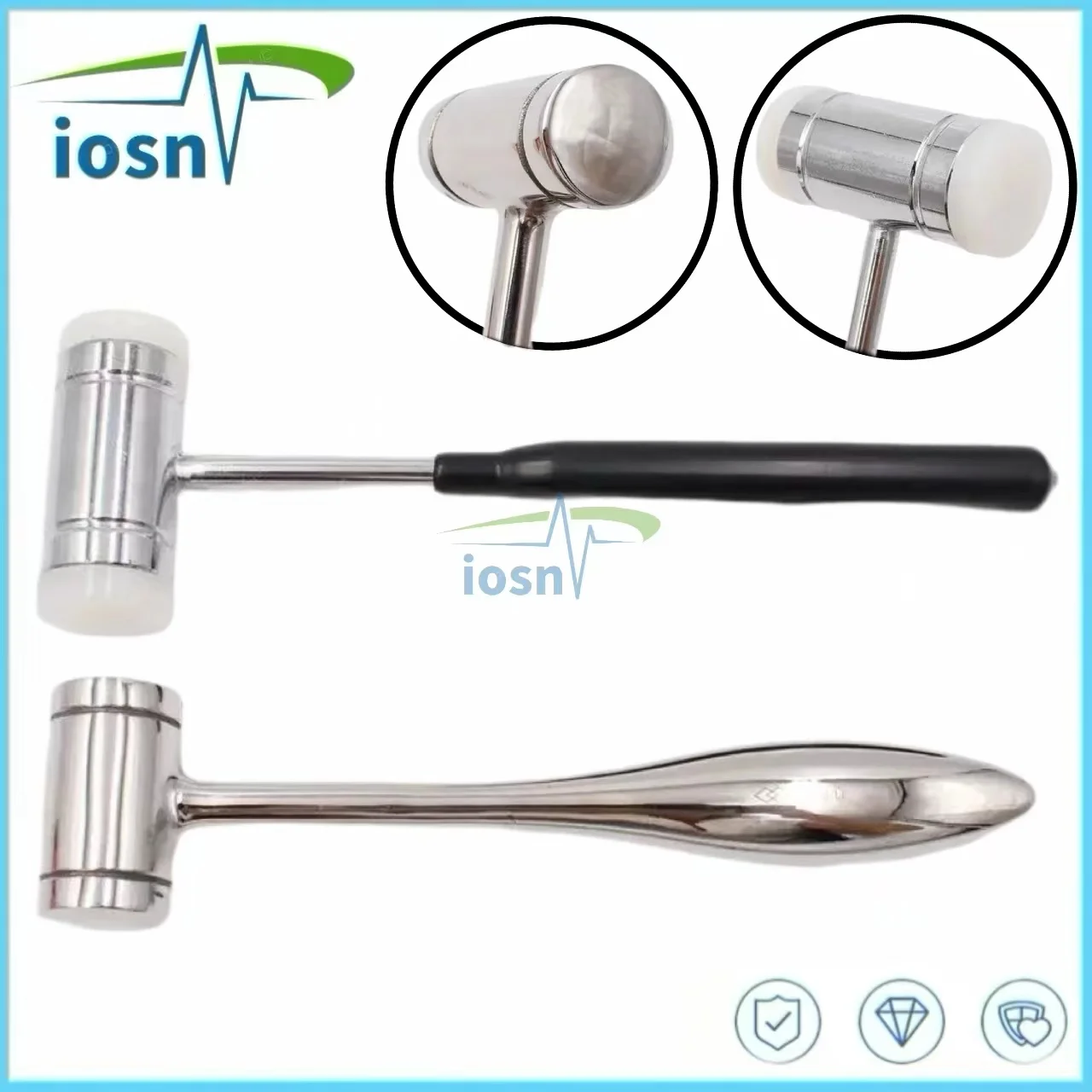 Dental Bone Hammer Double-headed Nylon Stainless Steel Handle Autoclave Teeth Surgical Extraction Tool Dentist Instrument