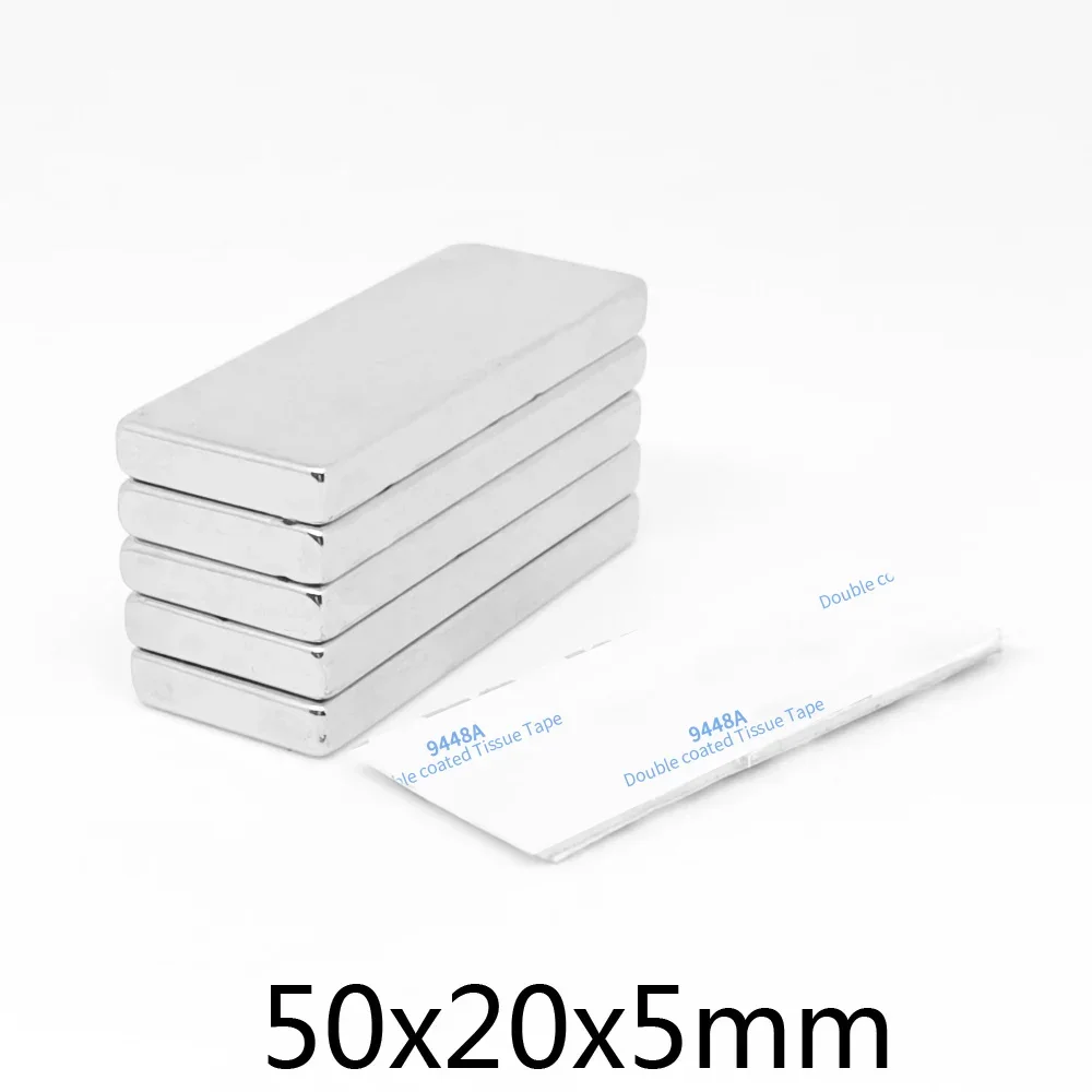 50x20x5mm Sheet Powerful Strong Magnetic Magnets With Self - Adhesive Tape 50*20*5 Block Neodymium Magnet 50x20x5 50*20*5mm N35