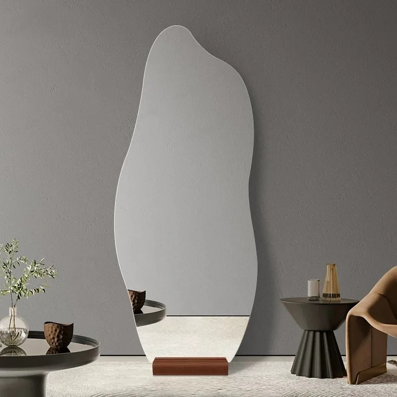 Irregular cloud dressing mirror, special-shaped full-body floor mirror, movable no-punching fitting mirror with base
