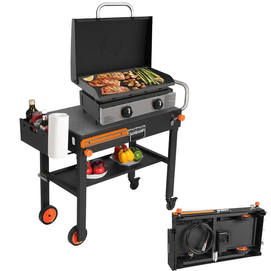 Tischständer-Wagen für Blackstone Griddle, universelles, faltbares Design, passend für 17-22 Zoll Grills und 12 Pizzaöfen, 20 Sekunden Aufbauzeit, 4 Räder
