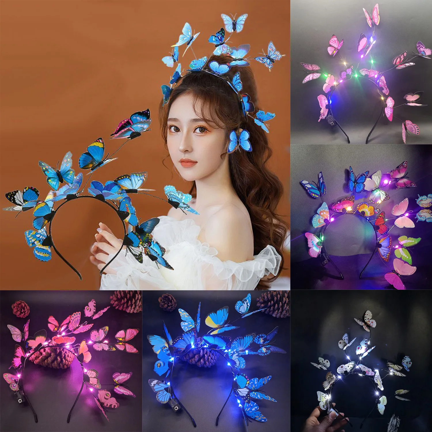 LED Glowing Butterfly Headband Birthday Party Decorations Hair Band Wedding Bridesmaids Luminous Gifts Light Up Headdress