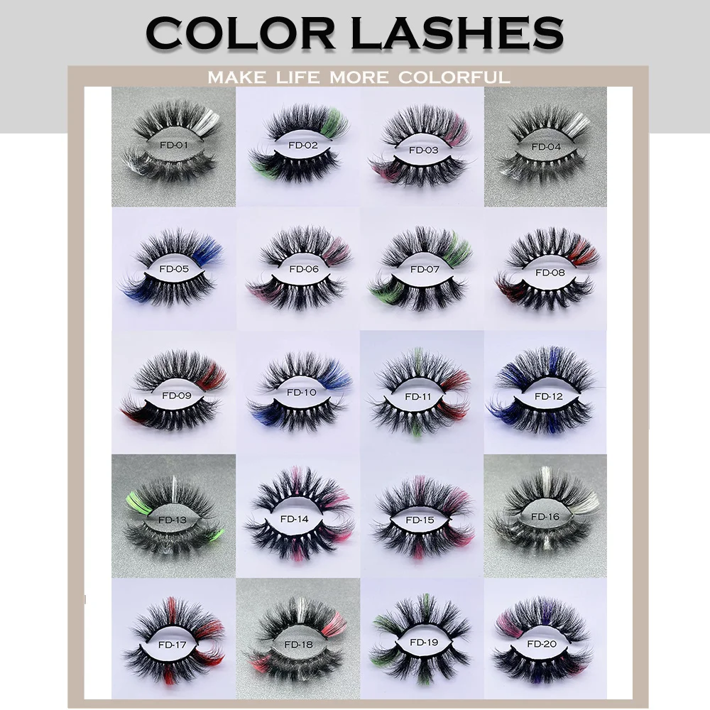 สี Lashes Strip ธรรมชาติ20มม.ยาว Mink Lashes 3D จำนวนมากขายส่งขนตาสีเครื่องสำอางค์แต่งหน้าสีสัน Lash สำหรับปาร์ตี้