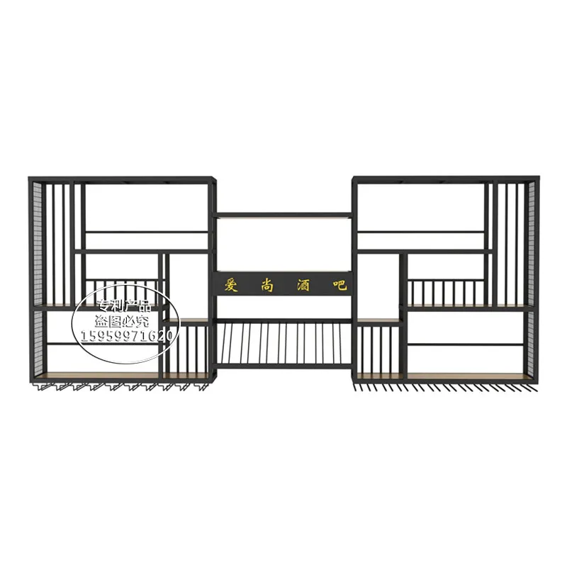 

Bar Wine Rack Wine Cabinet Wall Hanging Wrought Iron Solid Wood Red Rack Wall Shelf