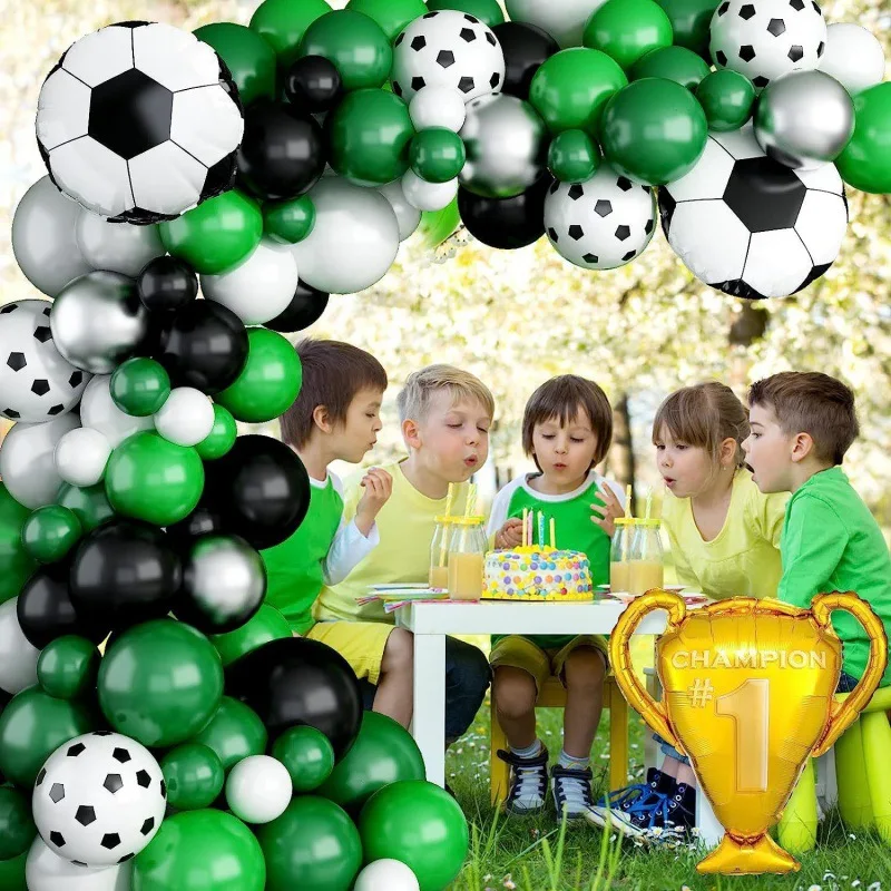 101pcs Football Theme Black, White and Green Latex Balloons Garland Arch Kit for Soccer Wedding Birthday Party Decor Supplies