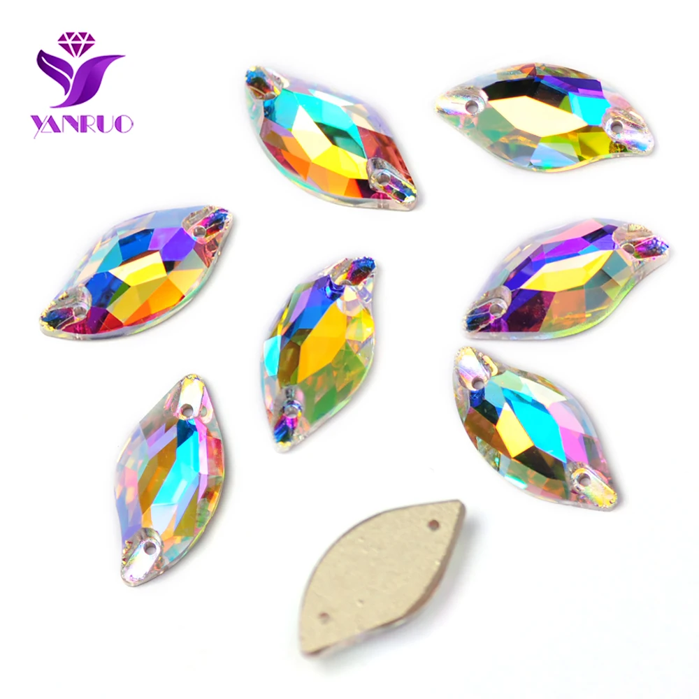 YANRUO 3254 Leaf All Color S Shape Sew On Rhinestones Glass Crystal Flat Back Stones Sewing Strass Applique For Dress