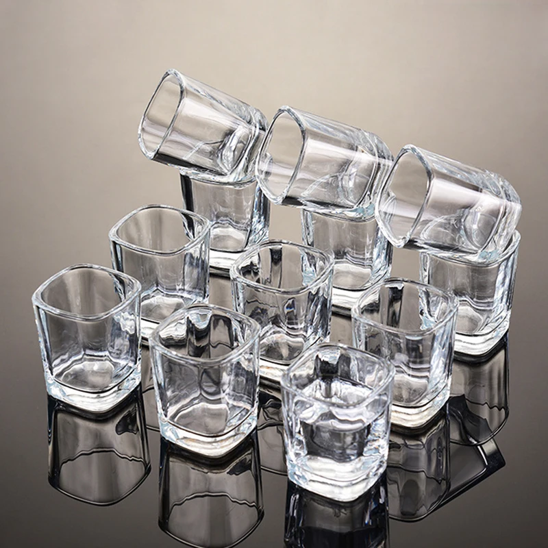 Drinking Glasses Set of 12 Square Glass Transparent Mini Capacity 70ml Creative Milk Tea Drinks Cups Red Wine Glass Coffee Cup