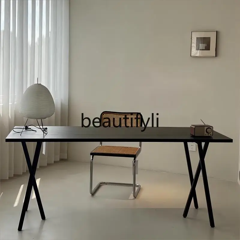 

Simple black solid wood computer desk living room rectangular design home office work student writing calligraphy table