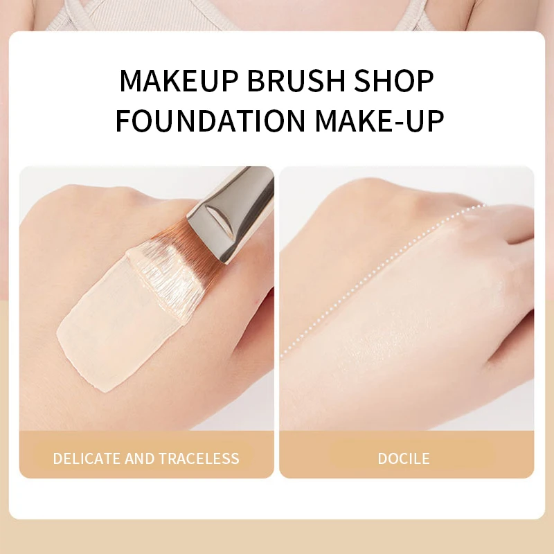 Brocha para base líquida, no come, brocha para máscara en polvo, cabeza plana, base ligera sin rastro, herramientas de maquillaje