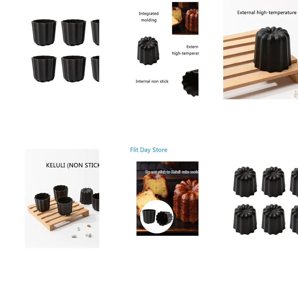 F92C 6pcs Nonstick Baking Molds for Cannele Cake Aluminum Alloy Dessert Bakewares