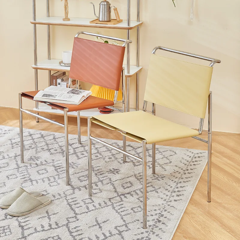 

Nordic stainless steel light luxury dining chair saddle leather back chair modern simple small apartment cafe leisure chair