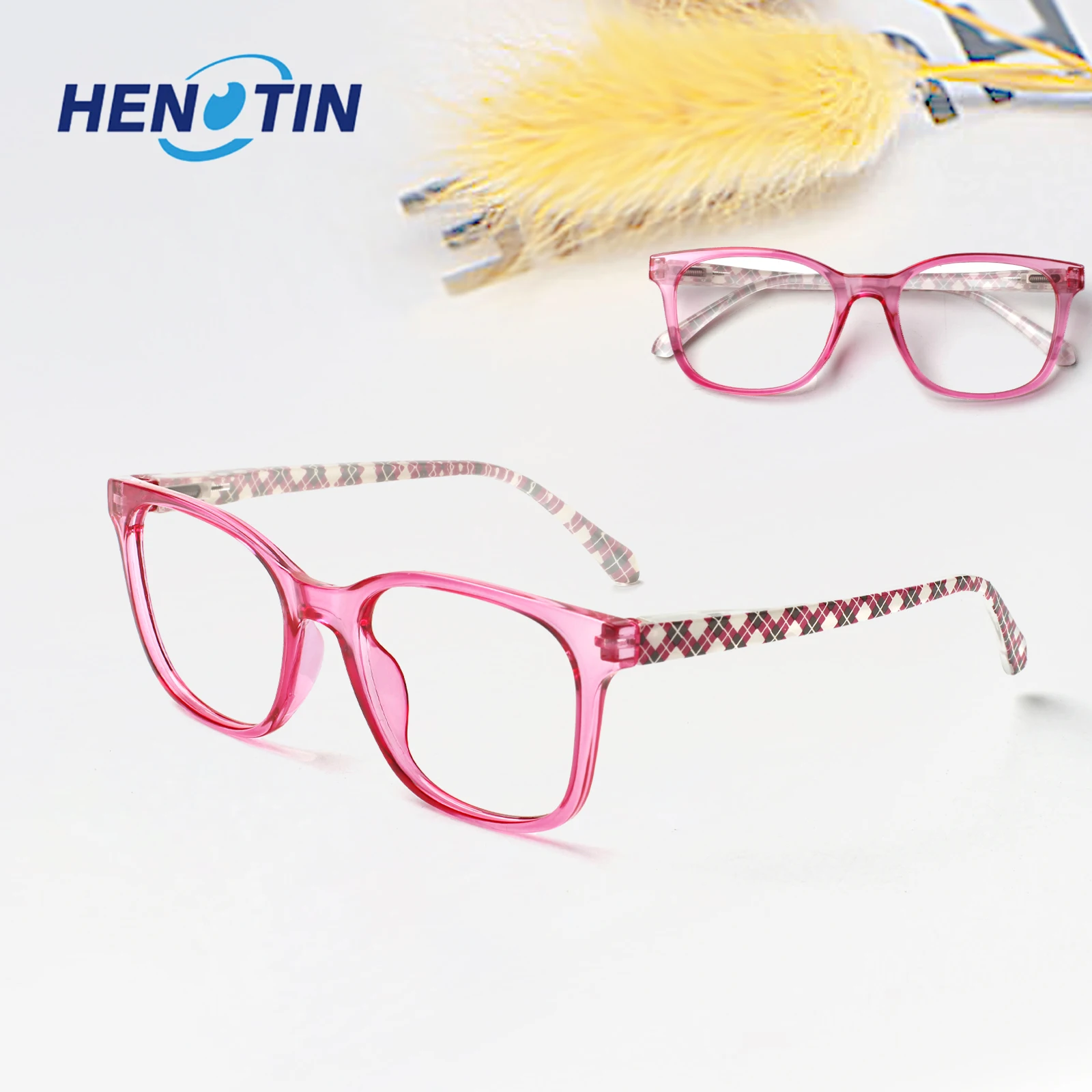 

HENOTIN Reading Glasses HD Lenses Ultralight Prescription Glasses for Women Men with Spring Hinge Presbyopic Square Eyewear