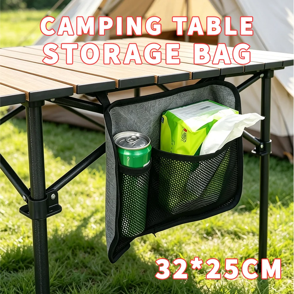 Outdoor-Mesh-Tisch-Seiten-Aufbewahrungstasche, hängende Organizer-Tasche, tragbar, kompakt, einfacher Zugang für Strand, Terrasse, Campingausrüstung