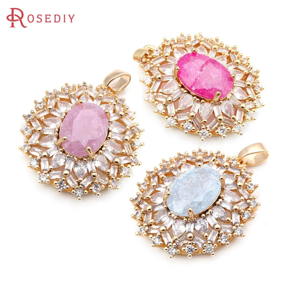 

2PCS 18K Gold Color Brass and Zircon Oval Necklaces Charms Pendants High Quality Jewelry Making Supplies Accessories for Women