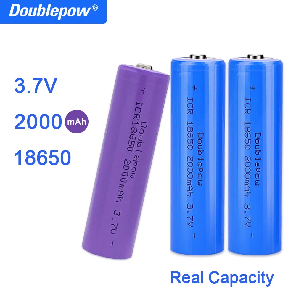 

True Capacity 100% new original Doublepow 18650 battery 3.7v 2000mah 18650 rechargeable lithium battery for flashlight batteries