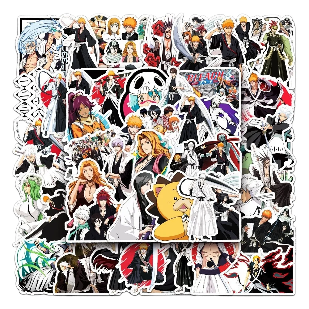 50 Uds Anime Bleach Kurosaki Ichigo pegatinas autoadhesivas Manga dibujos animados Cool dibujo garabatos decoraciones de grafiti