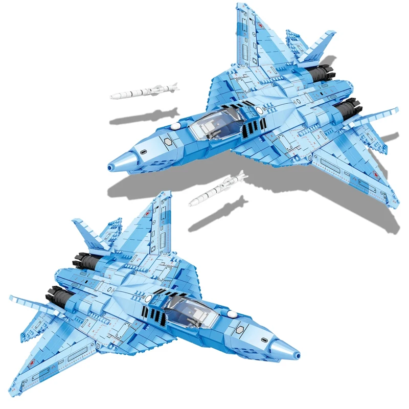 1365PCS SU-57 Stealth Fighter Building Blocks Air Force Aircraft Model Bricks Toys Desktop Display Boys Kids Holiday Gifts