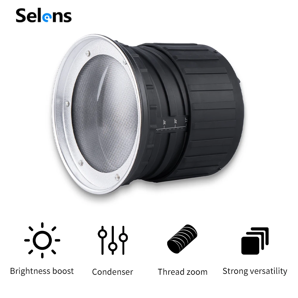 Selens Bowens Mount Condenser Light Photography Video Spotlight Fill Light Stabilized Zoom Photo Studio Photography Accessories