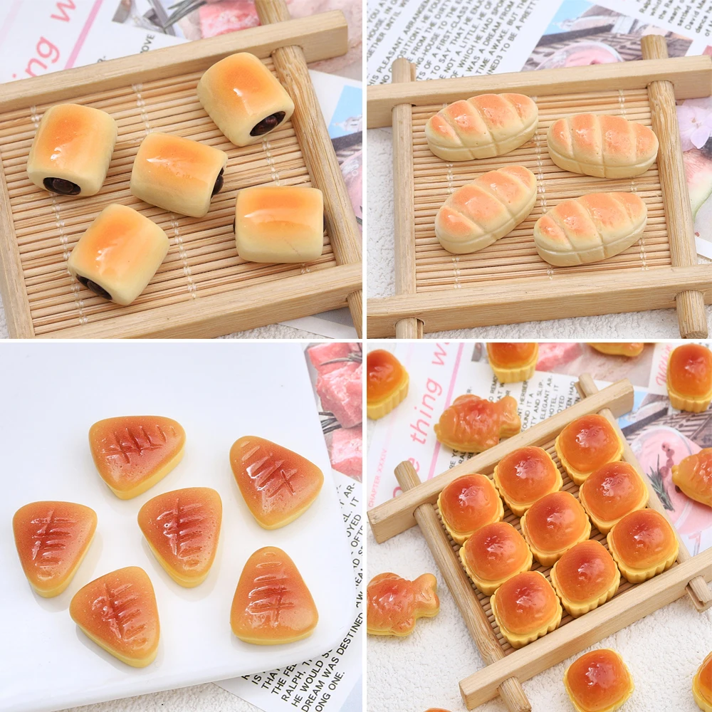 10Pcs Simulation Chocolate Bread Flat back Resin Cabochon Scrapbooking Crafts DIY Dollhouse Accessories Phone Case Decoration