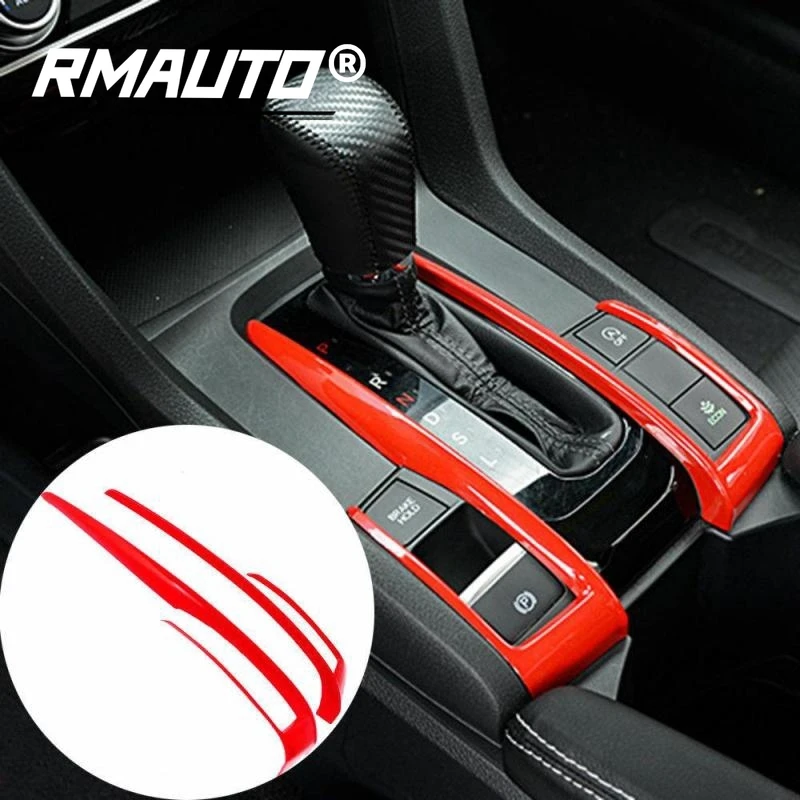 2Pcs Car Interior Gear Shift Frame Cover Trim ABS Red Sport Style For Honda Civic 10th 2016-2018 Car Styling Accessories