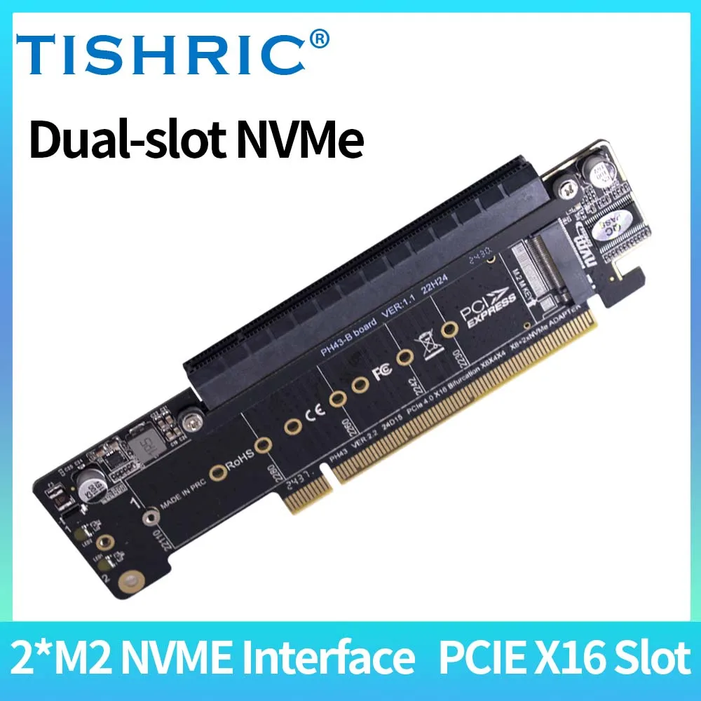 

TISHRIC PCIE4.0 NVME PCIe X16 X8 X4 Channel Split Card PCIE M.2 NVME PH43 Interface Expansion Adapter Compatible SSD 2230-2280