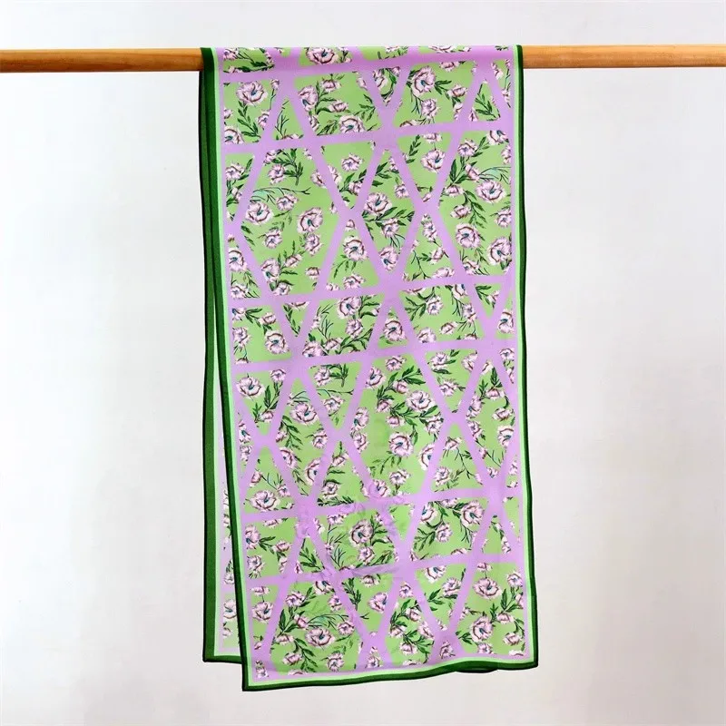 エレガントなシルクスカーフ-40x35cm-紫の花柄-レディースロングスカーフ-高品質桑絹-おしゃれな春秋冬アクセサリー