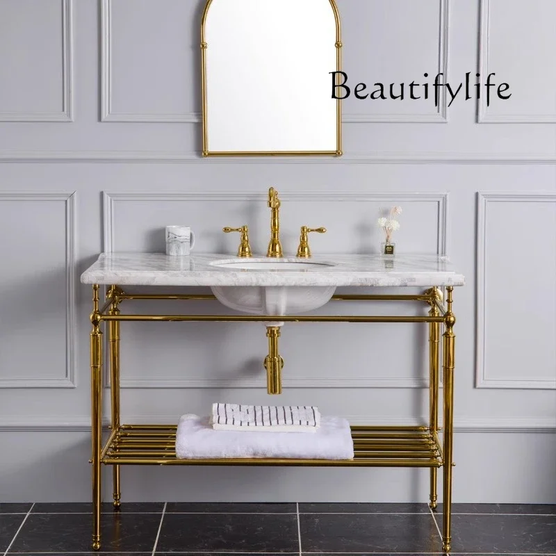 BJ Light Luxury Retro Floor Bracket Marble Washbasin Bathroom Balcony Washbasin Designer Model
