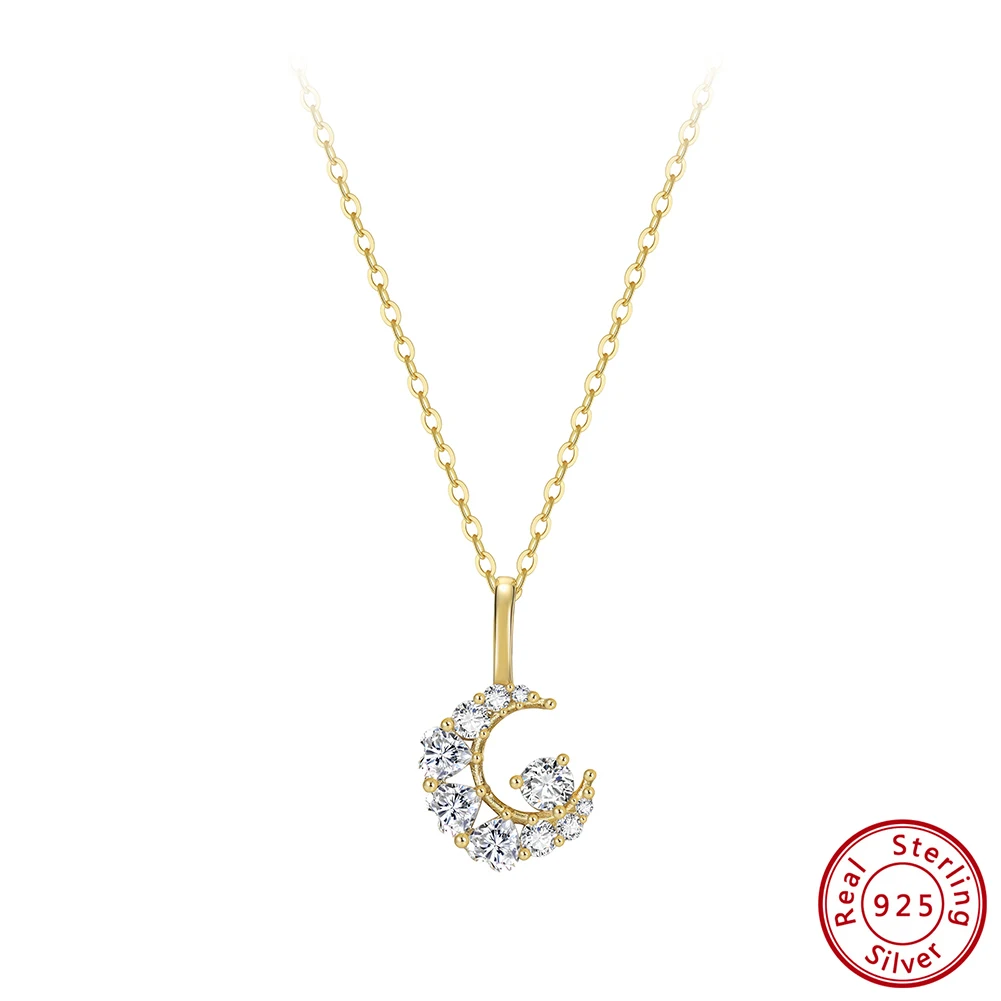 

Kiss Mandy Romantic Inlaid Zircon Heart Moon Pendant Necklace Luxury 925 Sterling Silver Moon Love Heart Choker Jewelry SSN355