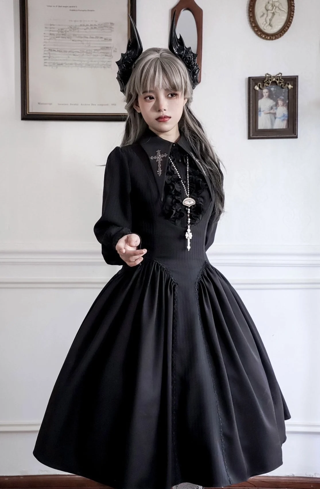 Dark Goth Style Lolita Dress New Long Sleeve Op plus Size