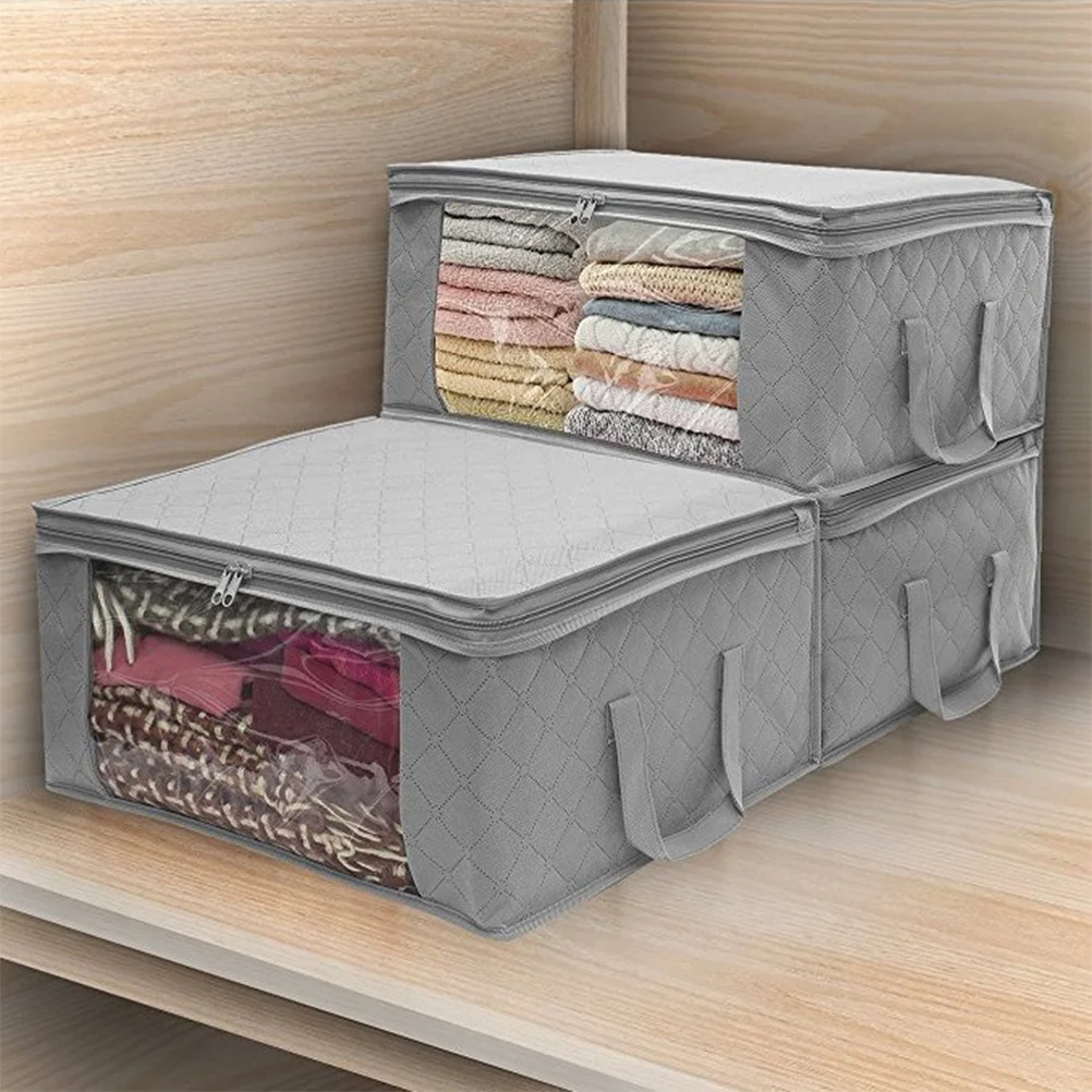 

Large Capacity Quilt Bag Oxford Fabric with Transparent Panel Foldable Storage for Blankets Quilts Grey Laundry Room Essential