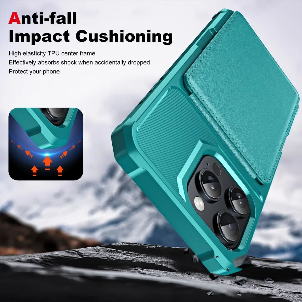 Etui na telefon z klapką i miejscem na kartę do iPhone'a 16 Pro Max 16 Plus Kieszonkowy uchwyt na kartę Miękki tył z TPU i skóry PU