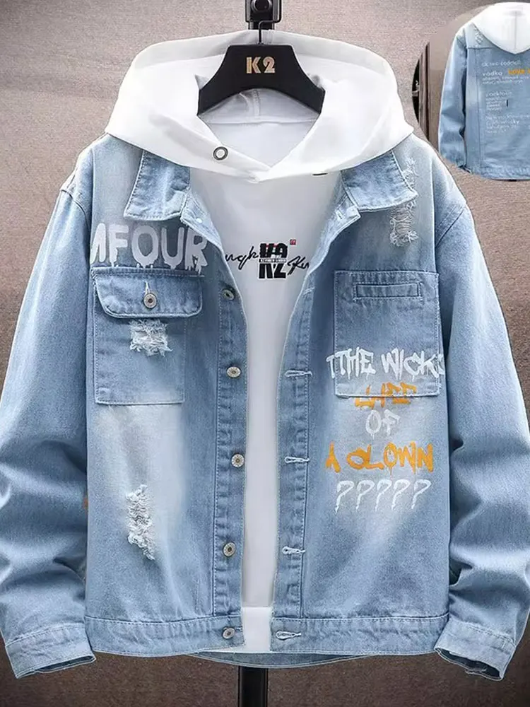 

Весенне-осенняя хлопковая джинсовая куртка для подростков, удобная повседневная верхняя одежда для мальчиков, модная ветрозащитная куртка с длинными рукавами и откидным воротником
