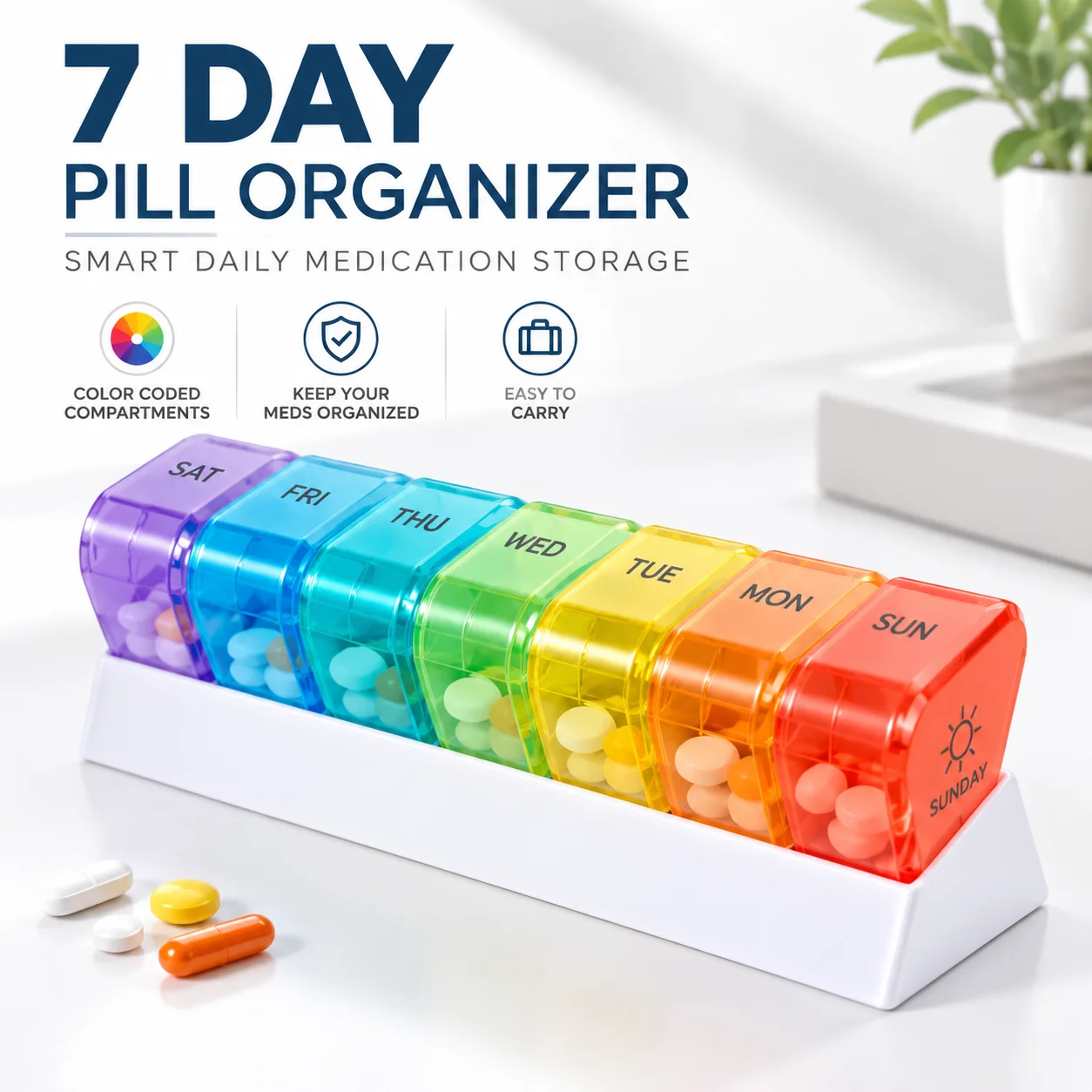 Triangular 21 Compartment Pill Organizer 7 Day Morning Noon Evening Sealed Mini Medicine Box BPA Free Travel Drug Storage Case