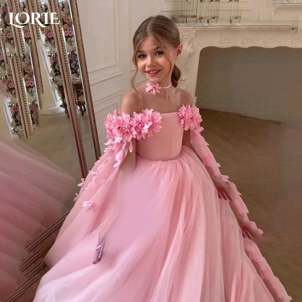 

Платье LORIE из тюля для девочек на свадьбу, А-силуэт, миди, из блестящего тюля, с цветочным декором, на заказ, для девочек, праздничное платье