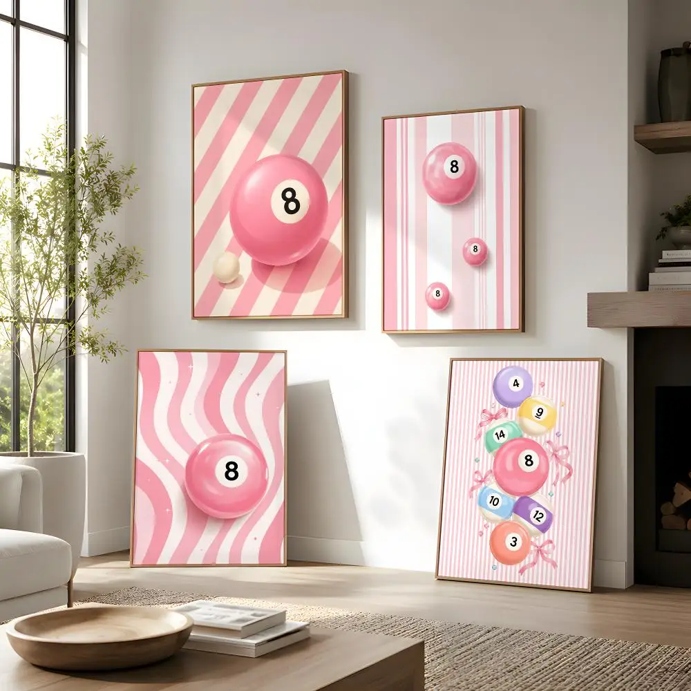 Pink Billiard Poster Wall Decor Self-Adhesive Aesthetic Modern Vibe Stylish Gift Friends Using Living Room Bedroom