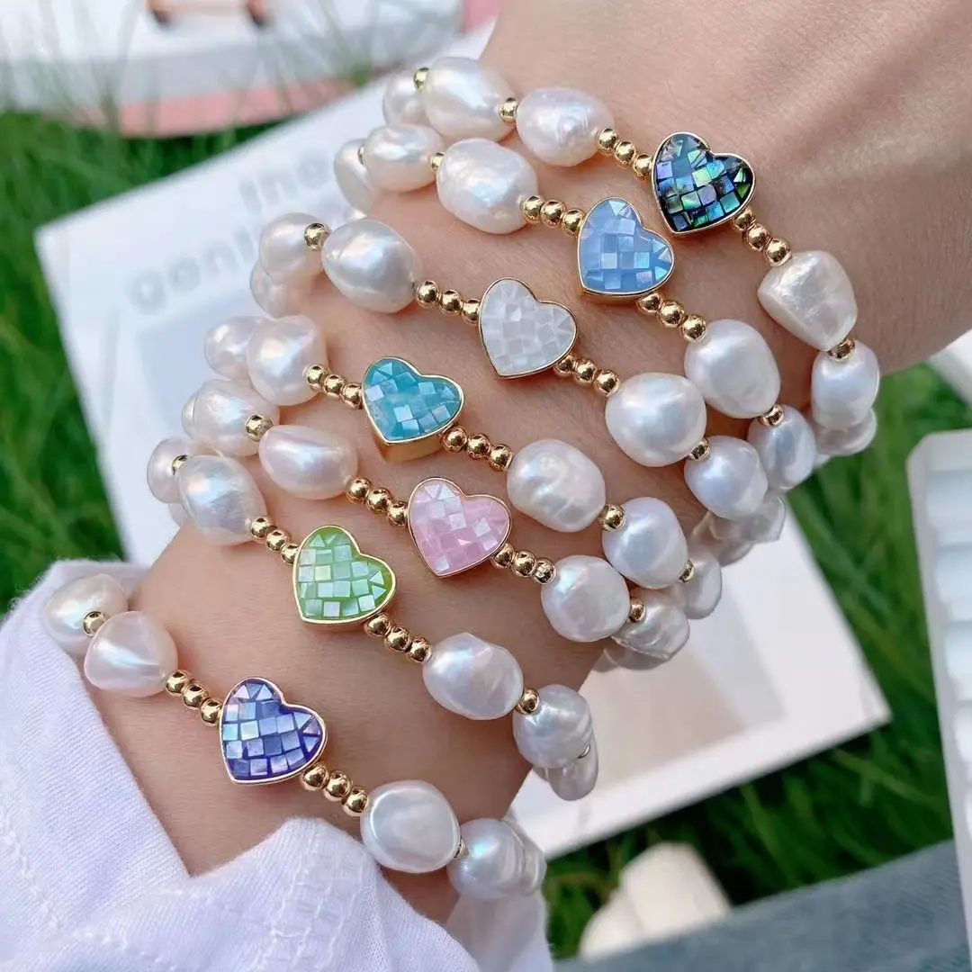 

5PCS, New Fashion Classic Colorful Shell Heart Freshwater Pearls Beads Bracelet Women Handmade Bracelet For Women Jewelry Gift